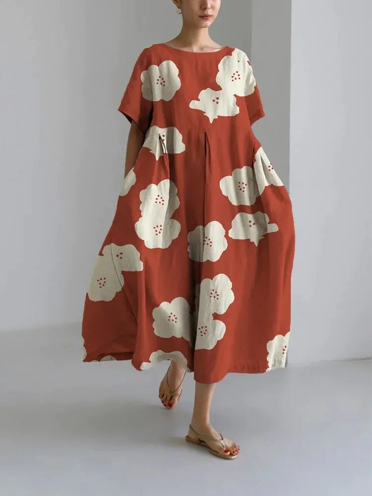 Fashion Lady Short Sleeve Loose Maxi Dress with Pockets