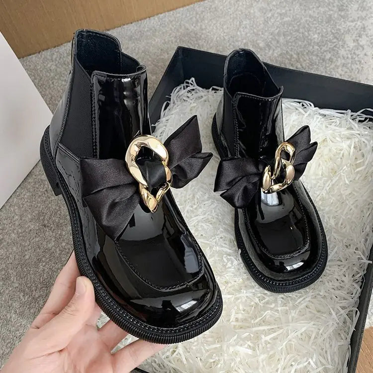 Women's Stretch Stocking Bow Ankle Boots in British Style