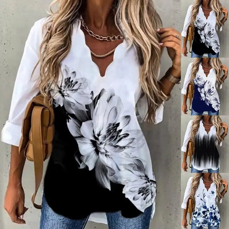 Women's New Wave Collar Printed Shirt