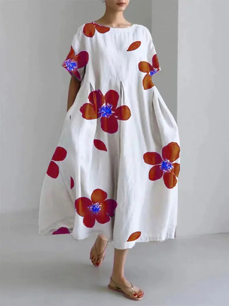 Fashion Lady Short Sleeve Loose Maxi Dress with Pockets