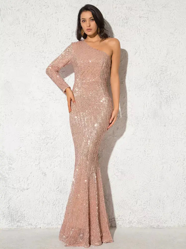Asymmetrical One-Shoulder Long Evening Dress