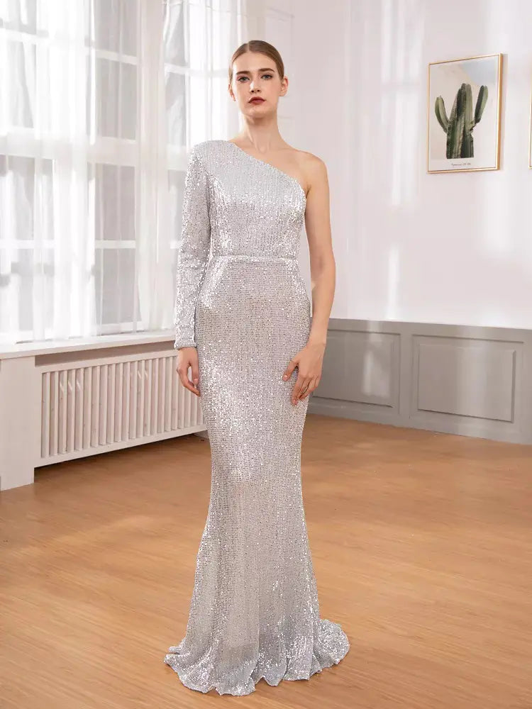 Asymmetrical One-Shoulder Long Evening Dress