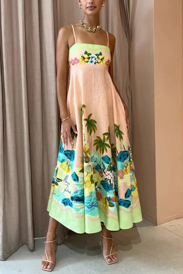 2023 Summer Printed Backless Loose Maxi Dress
