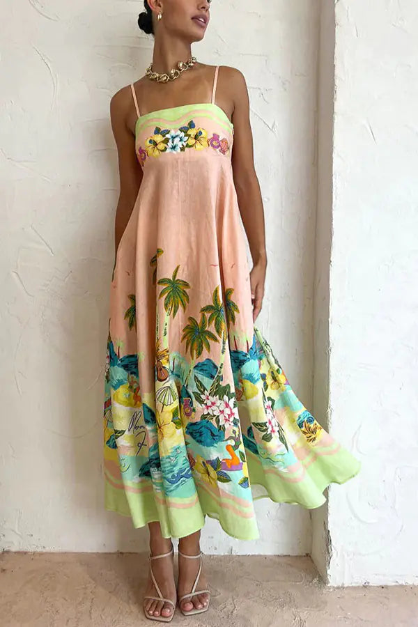 2023 Summer Printed Backless Loose Maxi Dress
