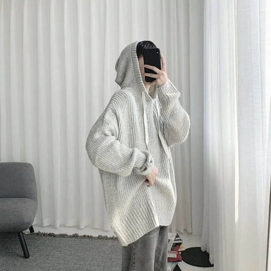 Winter Retro Loose Fit Hooded Sweater for Teens