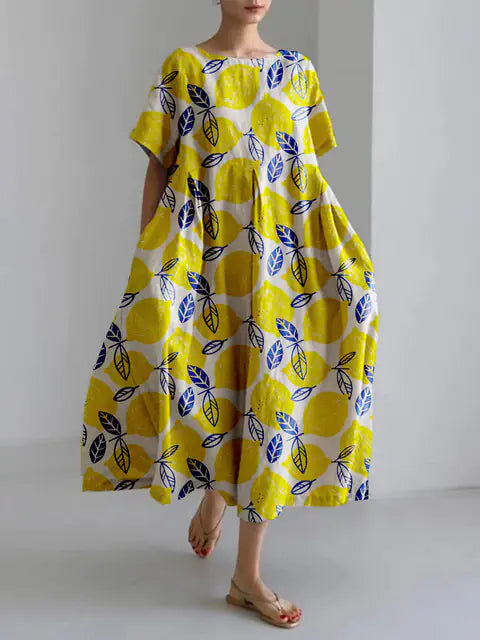 Fashion Lady Short Sleeve Loose Maxi Dress with Pockets