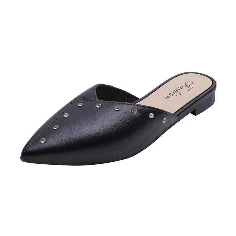Thick Heeled Flat Toe Cap Mules and Lazy Slippers