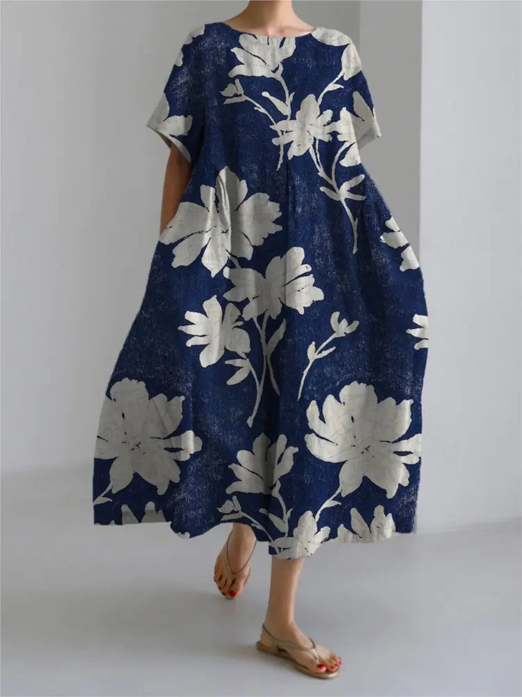 Fashion Lady Short Sleeve Loose Maxi Dress with Pockets
