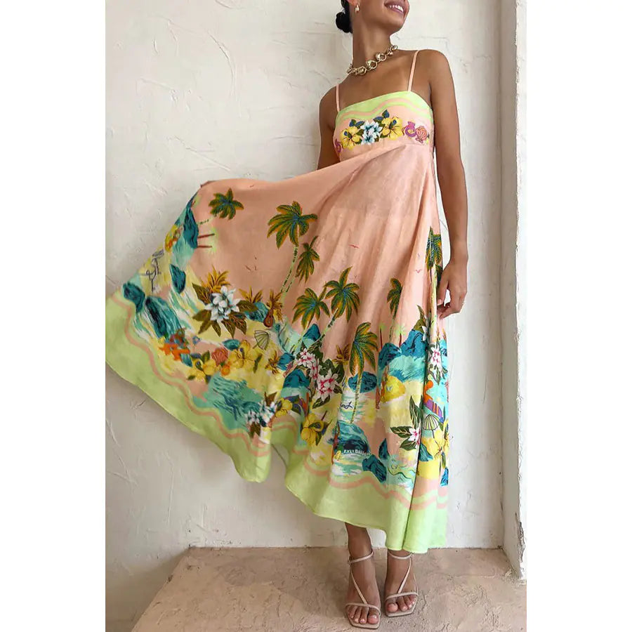 2023 Summer Printed Backless Loose Maxi Dress