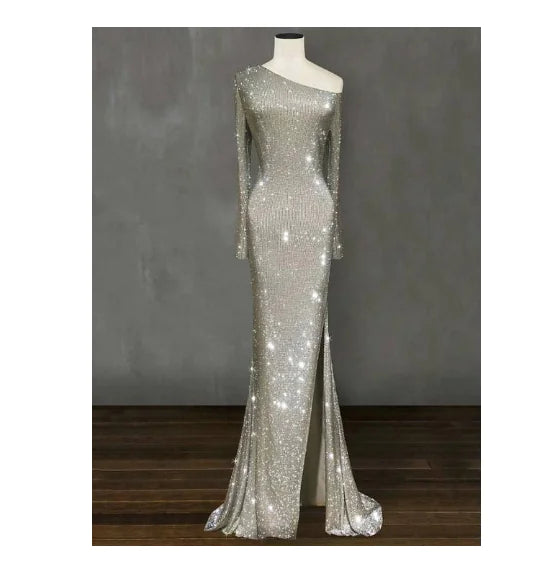 Asymmetrical One-Shoulder Long Evening Dress