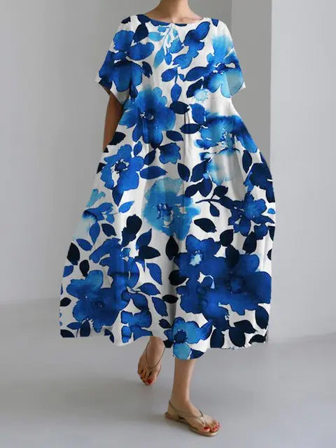 Fashion Lady Short Sleeve Loose Maxi Dress with Pockets