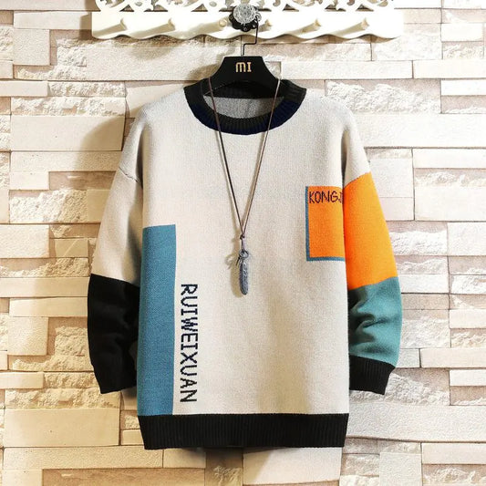 Contrasting Color Large Size Sweater for Men & Teens