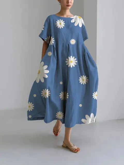 Fashion Lady Short Sleeve Loose Maxi Dress with Pockets