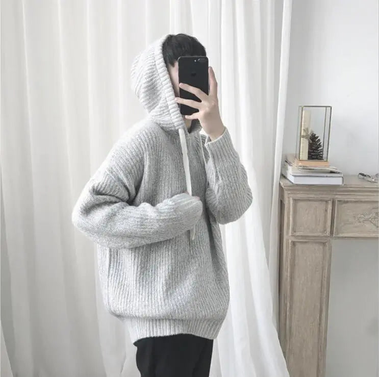 Winter Retro Loose Fit Hooded Sweater for Teens
