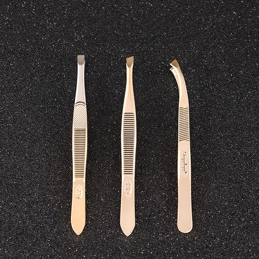 Golden Stainless Steel Eyebrow Tweezers for Grooming