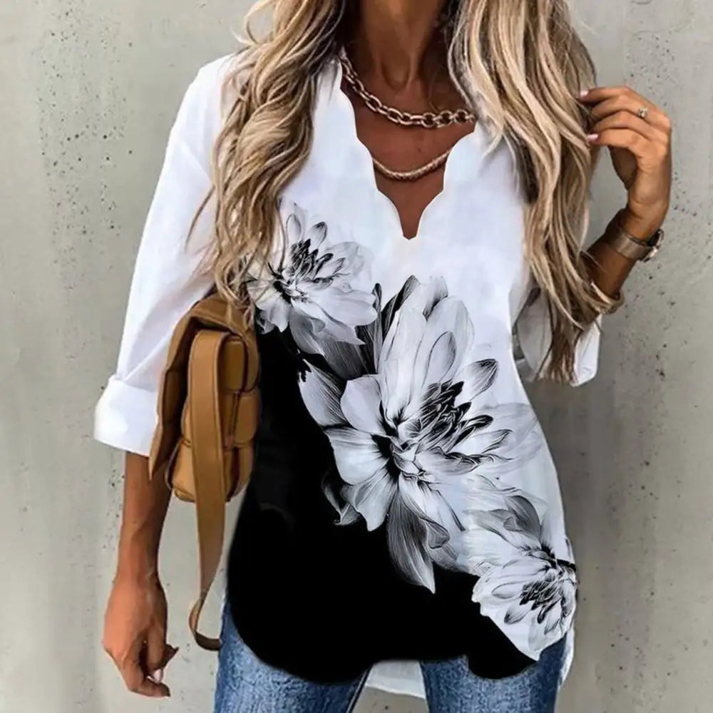 Women's New Wave Collar Printed Shirt
