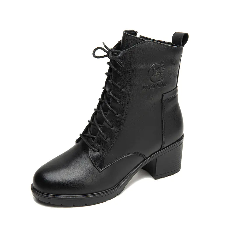 Autumn New Women's Leather Chunky Heel Ankle Boots